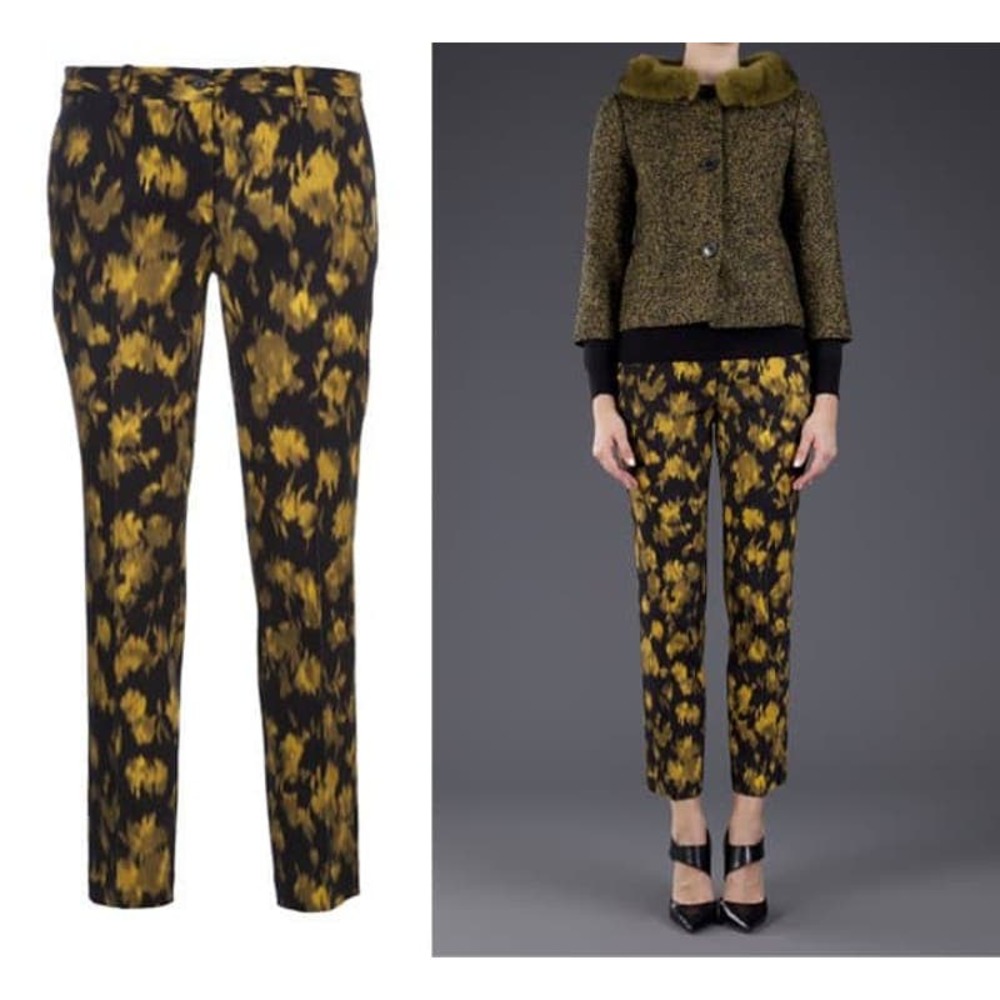 Michael Kors Collection Bold Yellow Black Ikat Luxury Wool Trouser Pants Sz 8